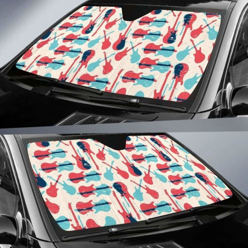 Red Blue Guitar Pattern Car Auto Sun Shades 102507 - YourCarButBetter