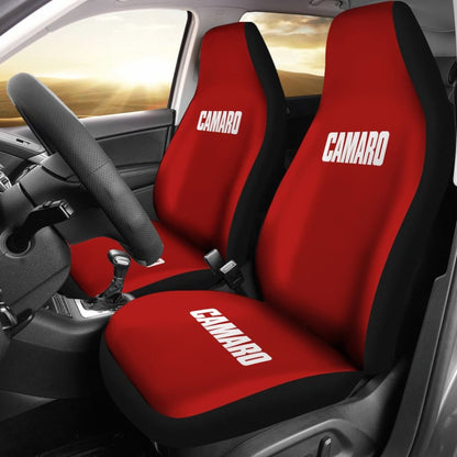 Red Camaro White Letter Car Seat Covers 211004 - YourCarButBetter