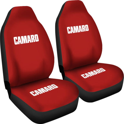 Red Camaro White Letter Car Seat Covers 211004 - YourCarButBetter