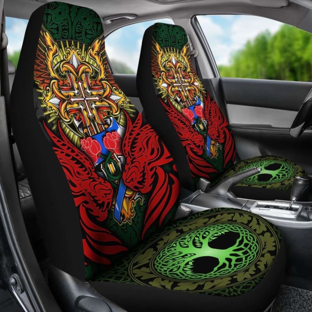 Red Dragon Duo Celtic Cross Car Seat Covers 160905