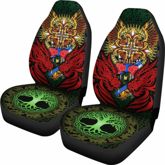 Red Dragon Duo Celtic Cross Car Seat Covers 160905