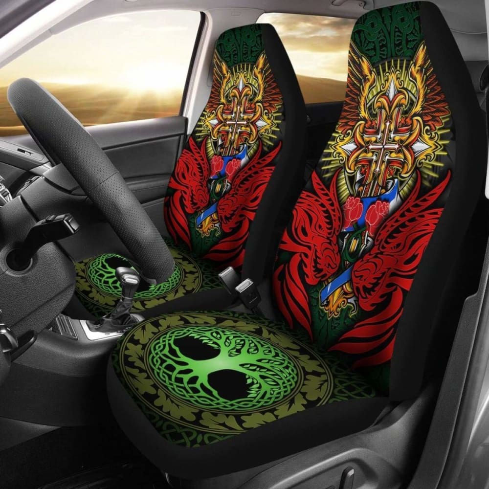 Red Dragon Duo Celtic Cross Car Seat Covers 160905