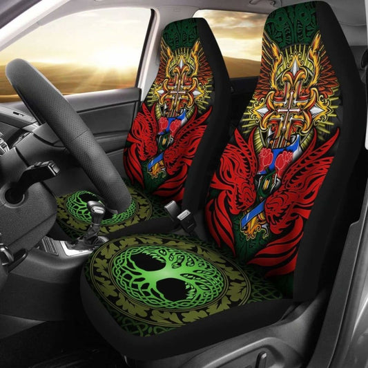 Red Dragon Duo Celtic Cross Car Seat Covers 160905