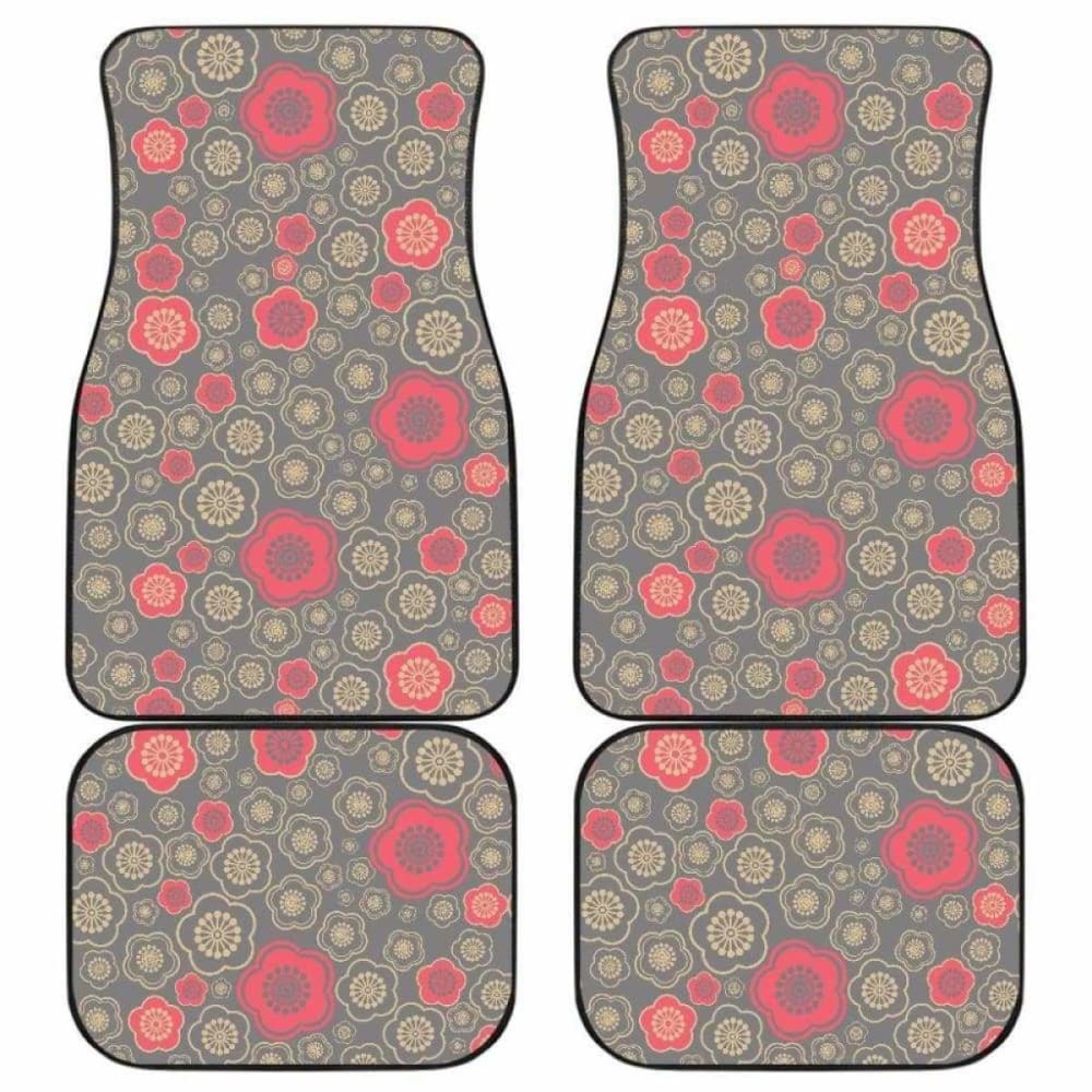 Red Gold Sakura Cherry Blossom Gray Background Front And Back Car Mats 110424 - YourCarButBetter