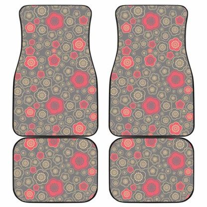 Red Gold Sakura Cherry Blossom Gray Background Front And Back Car Mats 110424 - YourCarButBetter