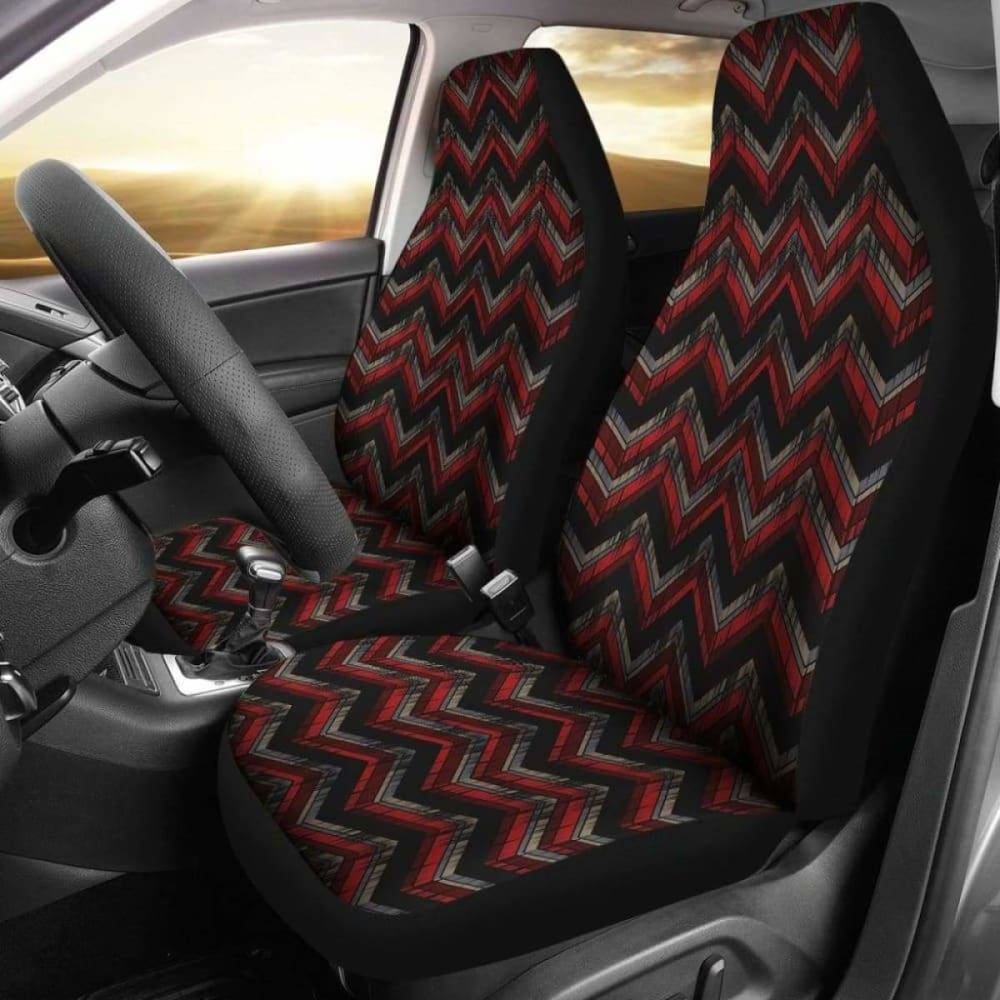 Red Gray And Black Chevron Ethnic Grungy Pattern Car Seat Covers 110424 - YourCarButBetter