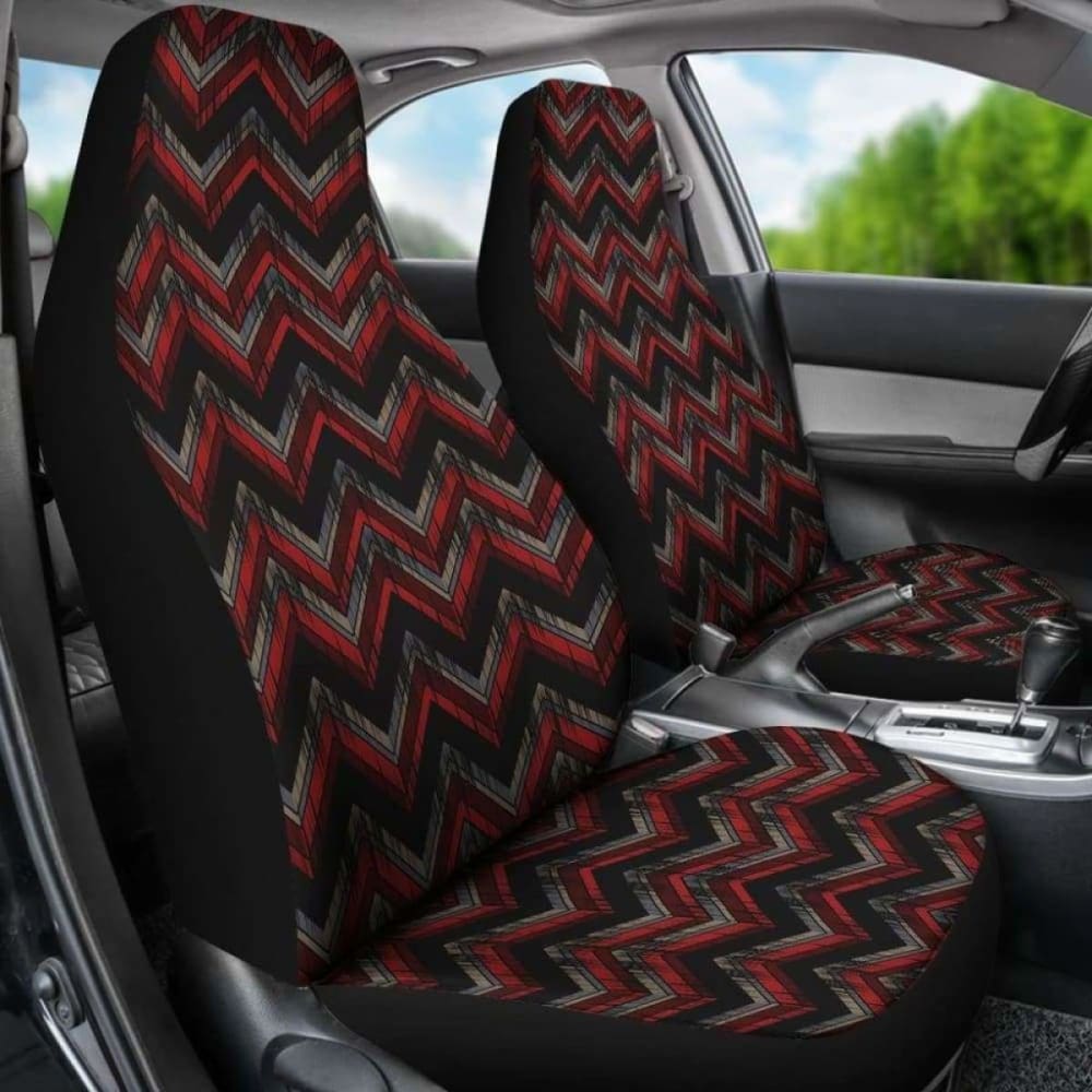 Red Gray And Black Chevron Ethnic Grungy Pattern Car Seat Covers 232125 - YourCarButBetter