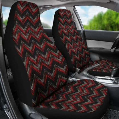 Red Gray And Black Chevron Ethnic Grungy Pattern Car Seat Covers 232125 - YourCarButBetter