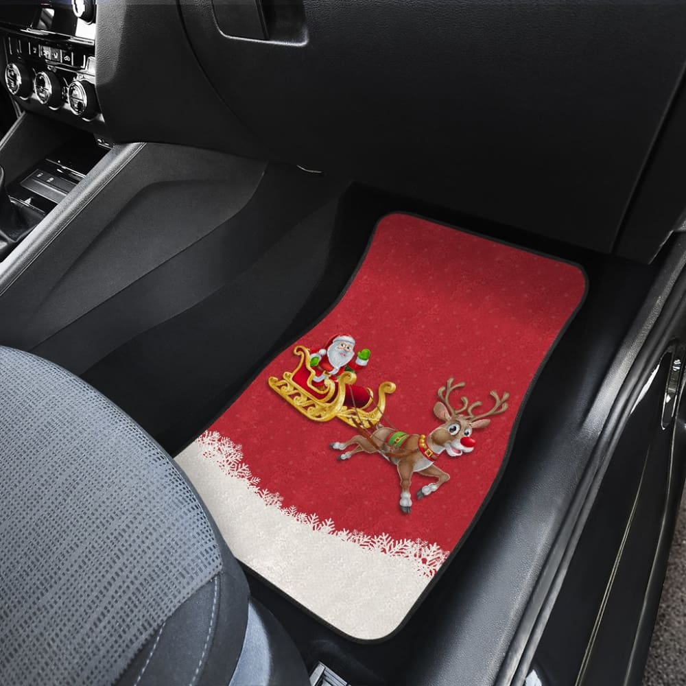 Red Nose Reindeer And Santa Claus Car Floor Mats 210601 - YourCarButBetter