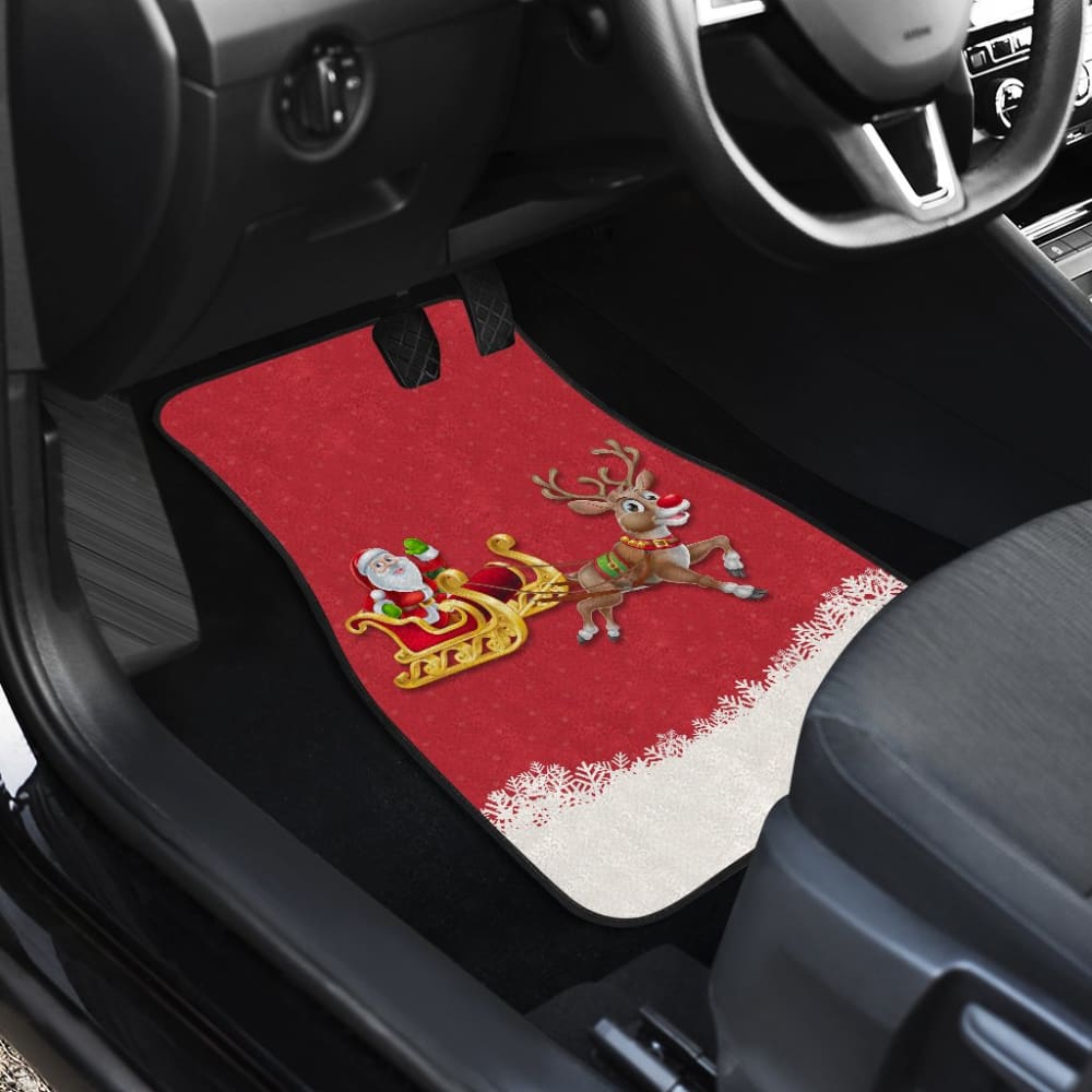 Red Nose Reindeer And Santa Claus Car Floor Mats 210601 - YourCarButBetter