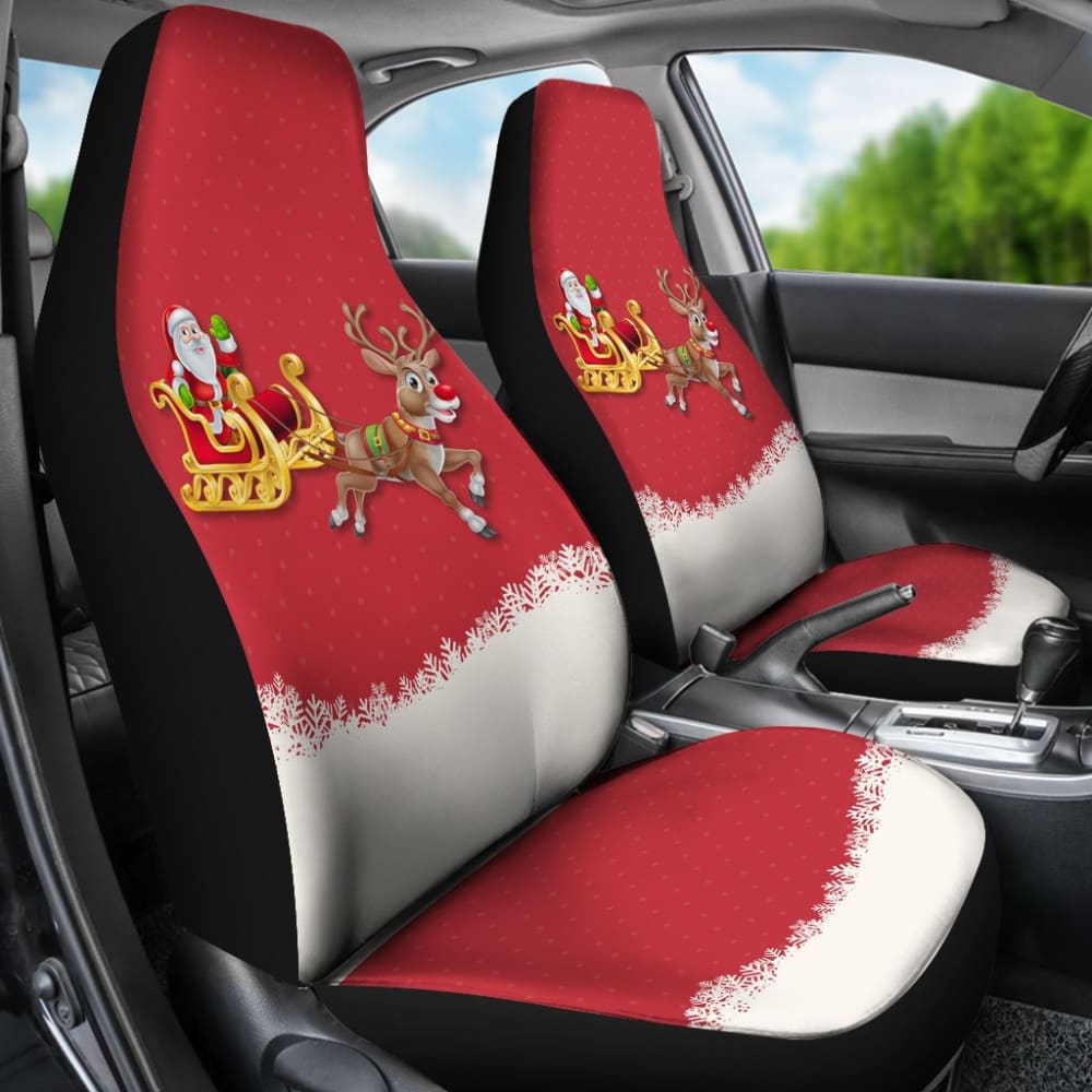 Red Nose Reindeer And Santa Claus Car Seat Covers 210601 - YourCarButBetter