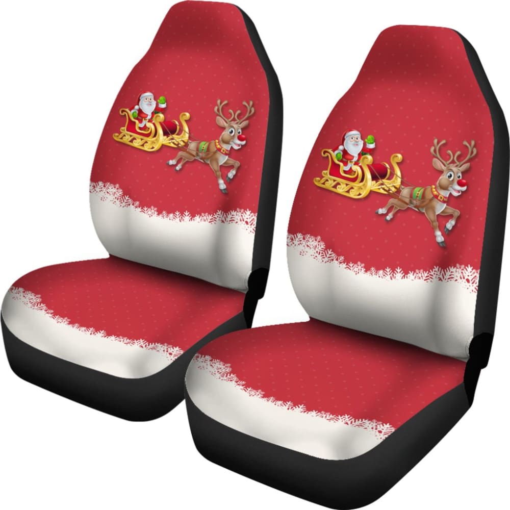 Red Nose Reindeer And Santa Claus Car Seat Covers 210601 - YourCarButBetter
