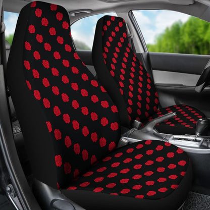 Red Roses On Black Car Seat Covers Set 174510 - YourCarButBetter