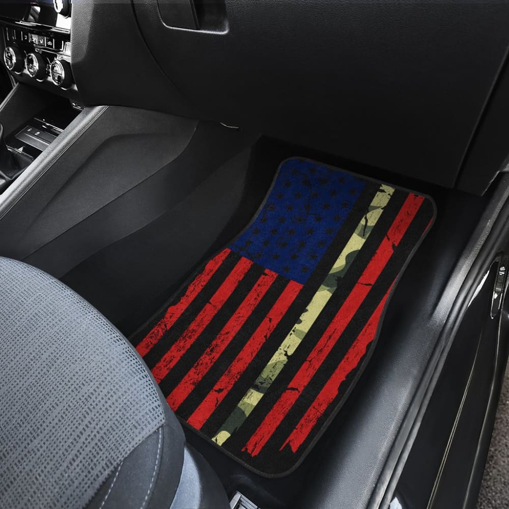 Red Themed American Flag Thin Green Line Car Floor Mats 211803 - YourCarButBetter