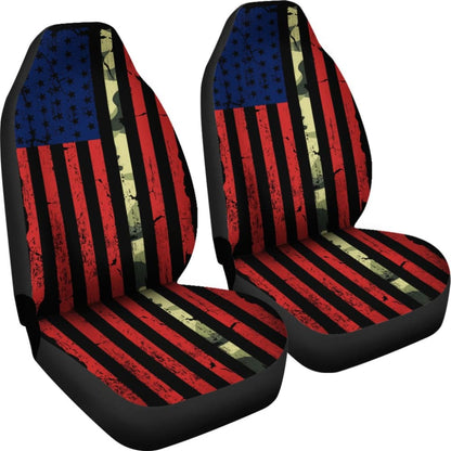 Red Themed American Flag Thin Green Line Car Seat Covers 211803 - YourCarButBetter