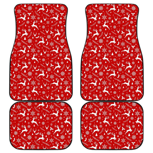 Reindeer Snowflake Christmas Tree On Red Theme Car Floor Mats 210601 - YourCarButBetter