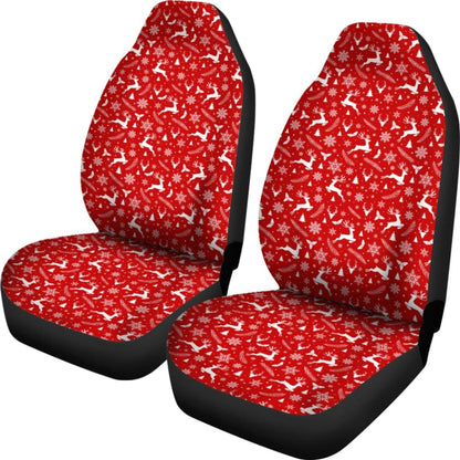 Reindeer Snowflake Christmas Tree On Red Theme Car Seat Covers 210601 - YourCarButBetter