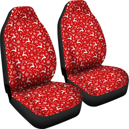 Reindeer Snowflake Christmas Tree On Red Theme Car Seat Covers 210601 - YourCarButBetter