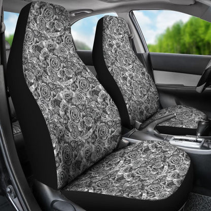 Rose Car Seat Covers Black White Roses Goth Gothic Emo Front Bucket Seats Suv Or Car 174510 - YourCarButBetter