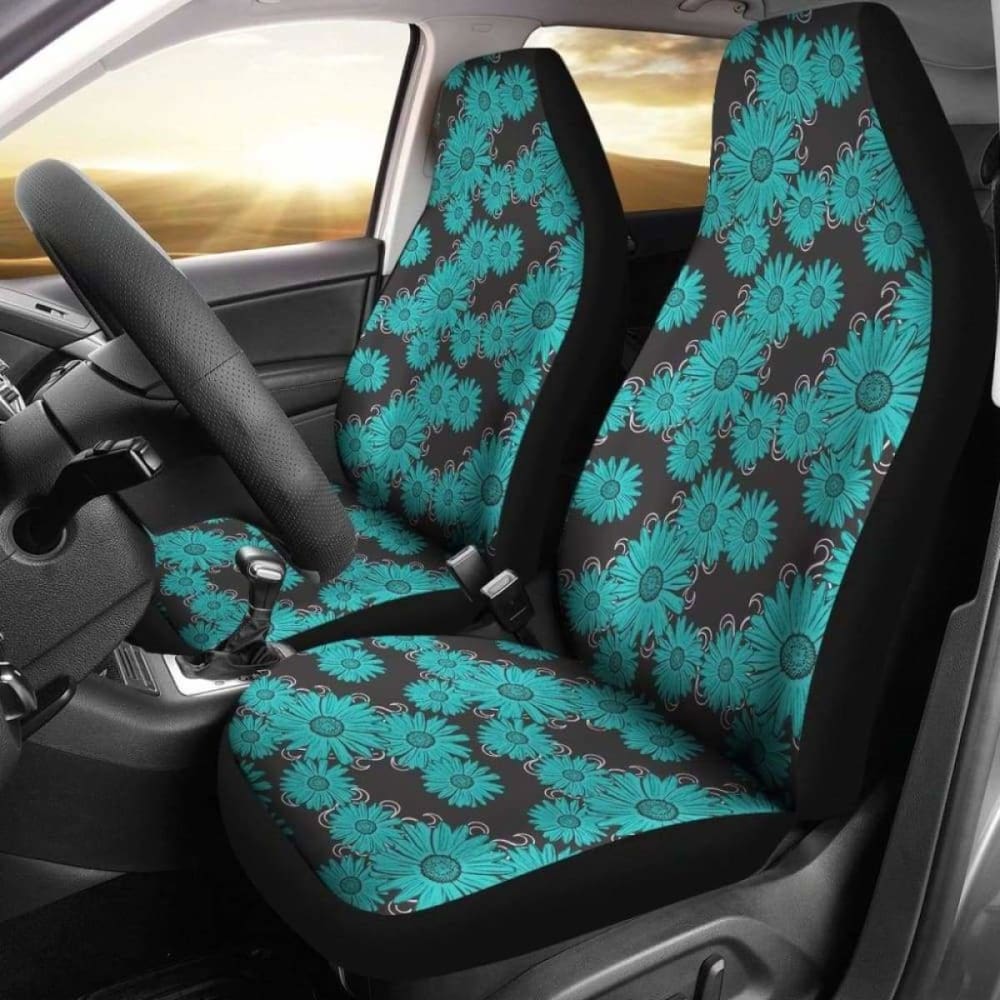 Rustic Teal Daisy Chalky Style Art Car Seat Covers 105905 - YourCarButBetter