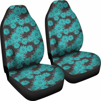 Rustic Teal Daisy Chalky Style Art Car Seat Covers 105905 - YourCarButBetter