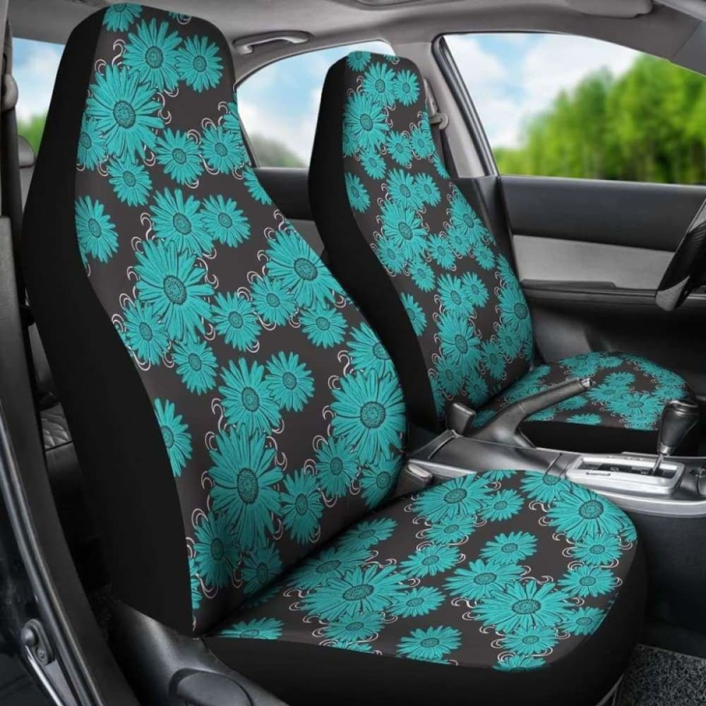 Rustic Teal Daisy Chalky Style Art Car Seat Covers 105905 - YourCarButBetter