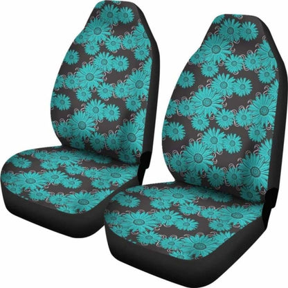 Rustic Teal Daisy Chalky Style Art Car Seat Covers 105905 - YourCarButBetter