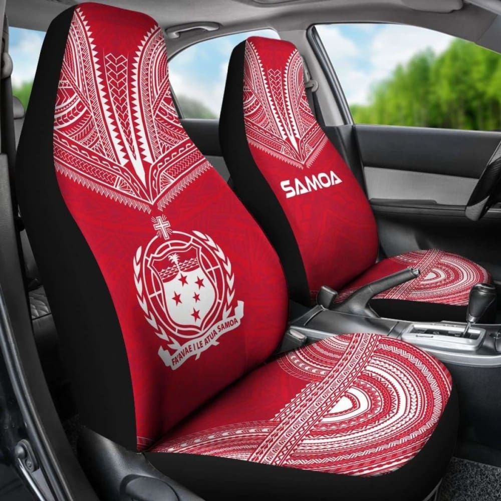 Samoa Car Seat Cover - Samoa Coat Of Arms Polynesian Chief Tattoo Red Version - 10 174914 - YourCarButBetter
