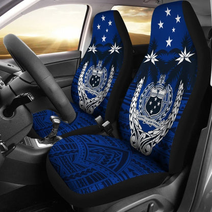 Samoa Car Seat Covers - Samoa Coat Of Arms Cocout Tree (Blue) - 093223 - YourCarButBetter