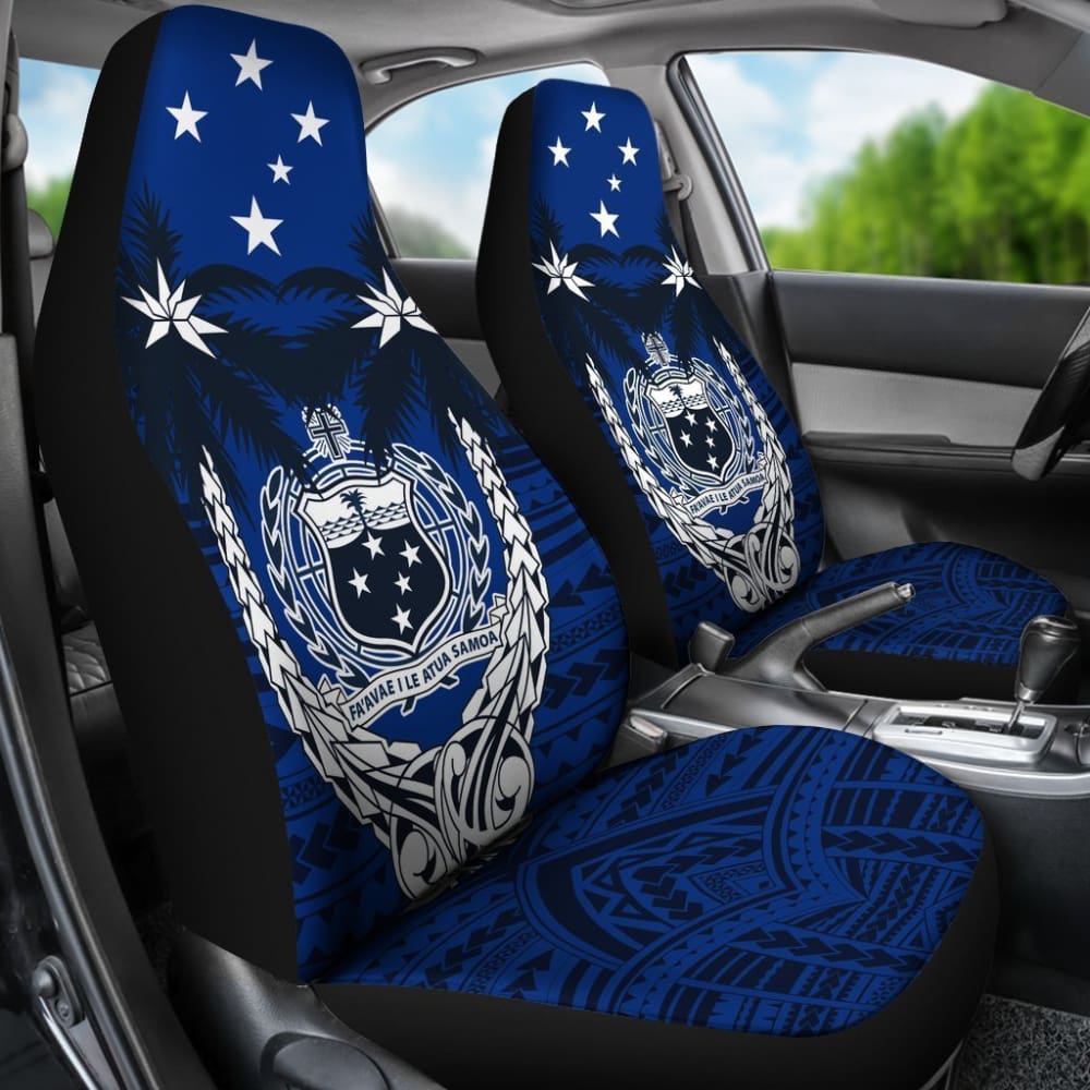 Samoa Car Seat Covers - Samoa Coat Of Arms Cocout Tree (Blue) - 093223 - YourCarButBetter