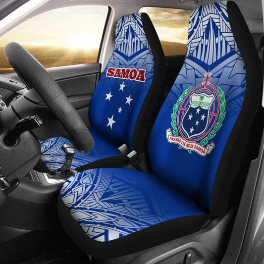 Samoa Car Seat Covers - Samoa Flag Coat Of Arms Polynesian Tattoo Fog Blue - 9 174914 - YourCarButBetter