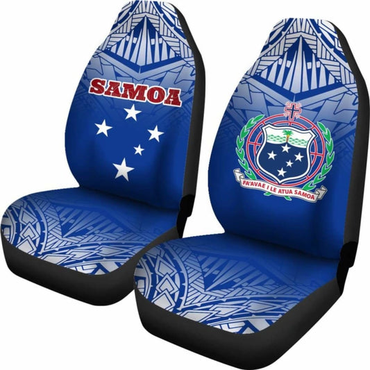 Samoa Car Seat Covers - Samoa Flag Coat Of Arms Polynesian Tattoo Fog Blue - 9 174914 - YourCarButBetter