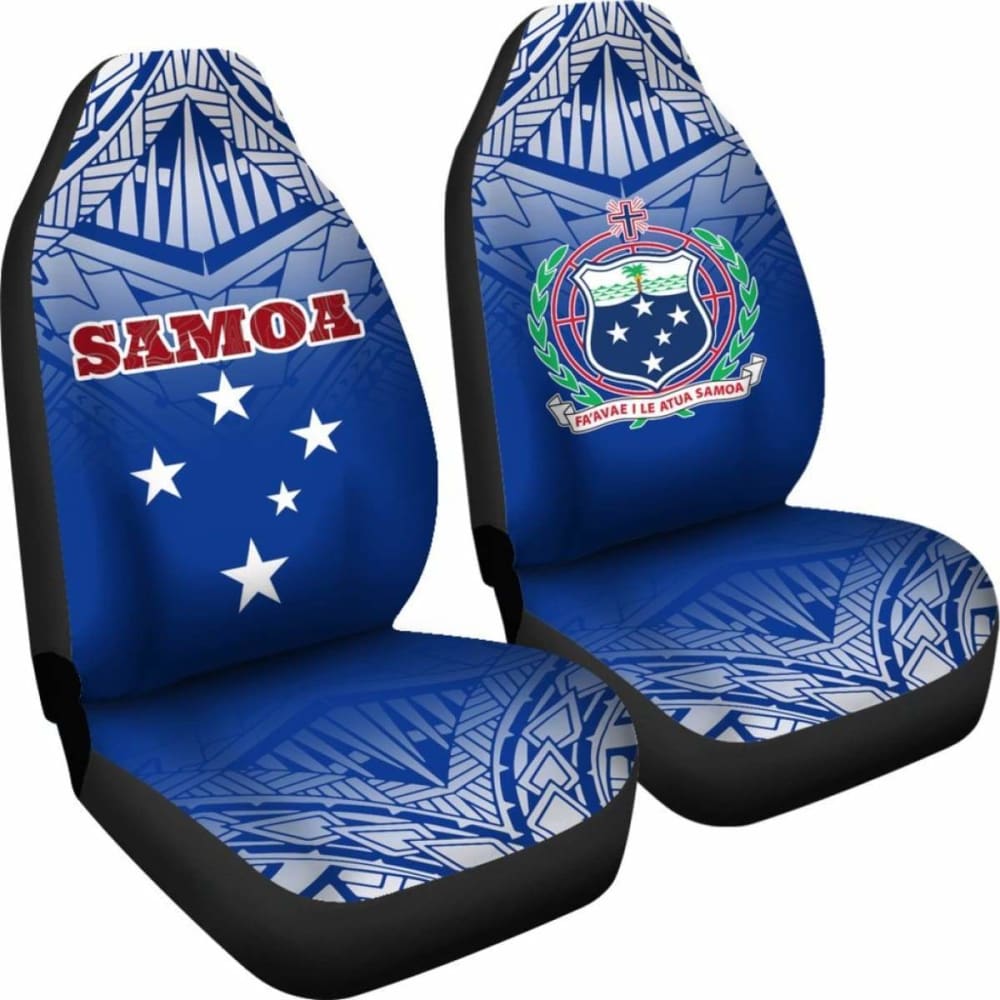 Samoa Car Seat Covers - Samoa Flag Coat Of Arms Polynesian Tattoo Fog Blue - 9 174914 - YourCarButBetter
