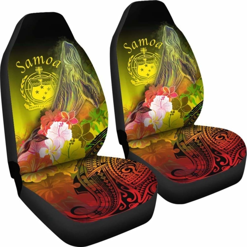 Samoa Car Seat Covers- Humpback Whale With Tropical Flowers (Yellow)- 105905 - YourCarButBetter