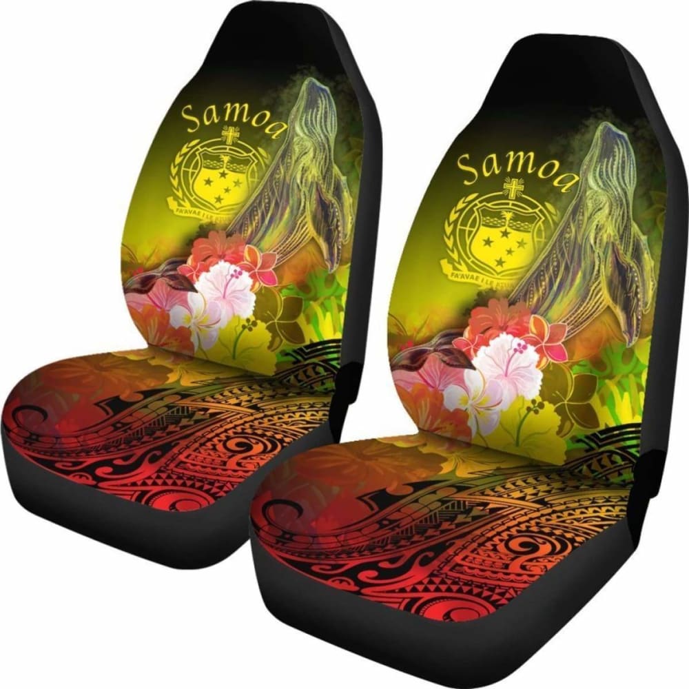 Samoa Car Seat Covers- Humpback Whale With Tropical Flowers (Yellow)- 105905 - YourCarButBetter