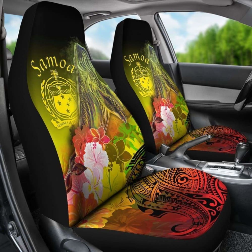 Samoa Car Seat Covers- Humpback Whale With Tropical Flowers (Yellow)- 105905 - YourCarButBetter