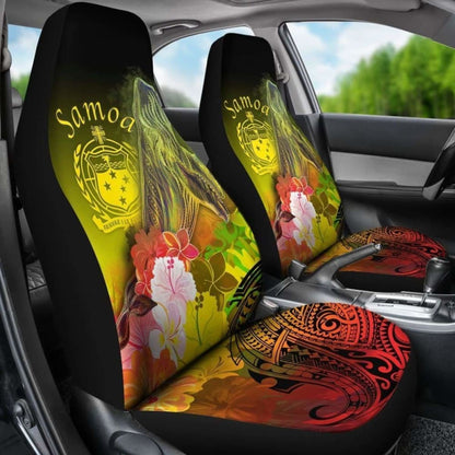Samoa Car Seat Covers- Humpback Whale With Tropical Flowers (Yellow)- 105905 - YourCarButBetter