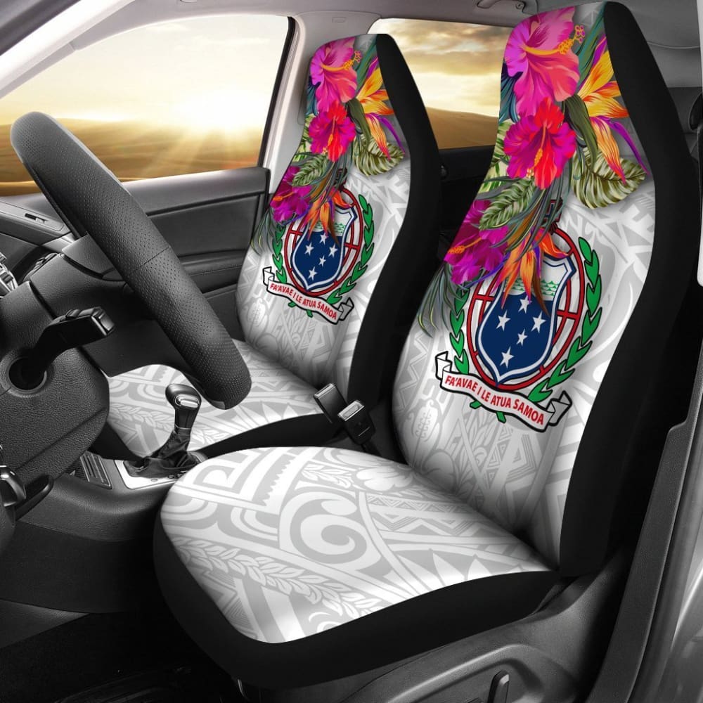 Samoa Car Seat Covers Polynesian Hibiscus White Pattern - 093223 - YourCarButBetter
