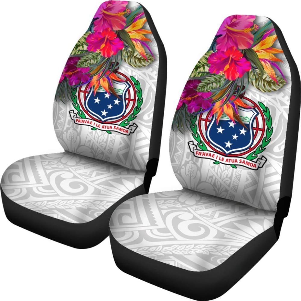 Samoa Car Seat Covers Polynesian Hibiscus White Pattern - 093223 - YourCarButBetter