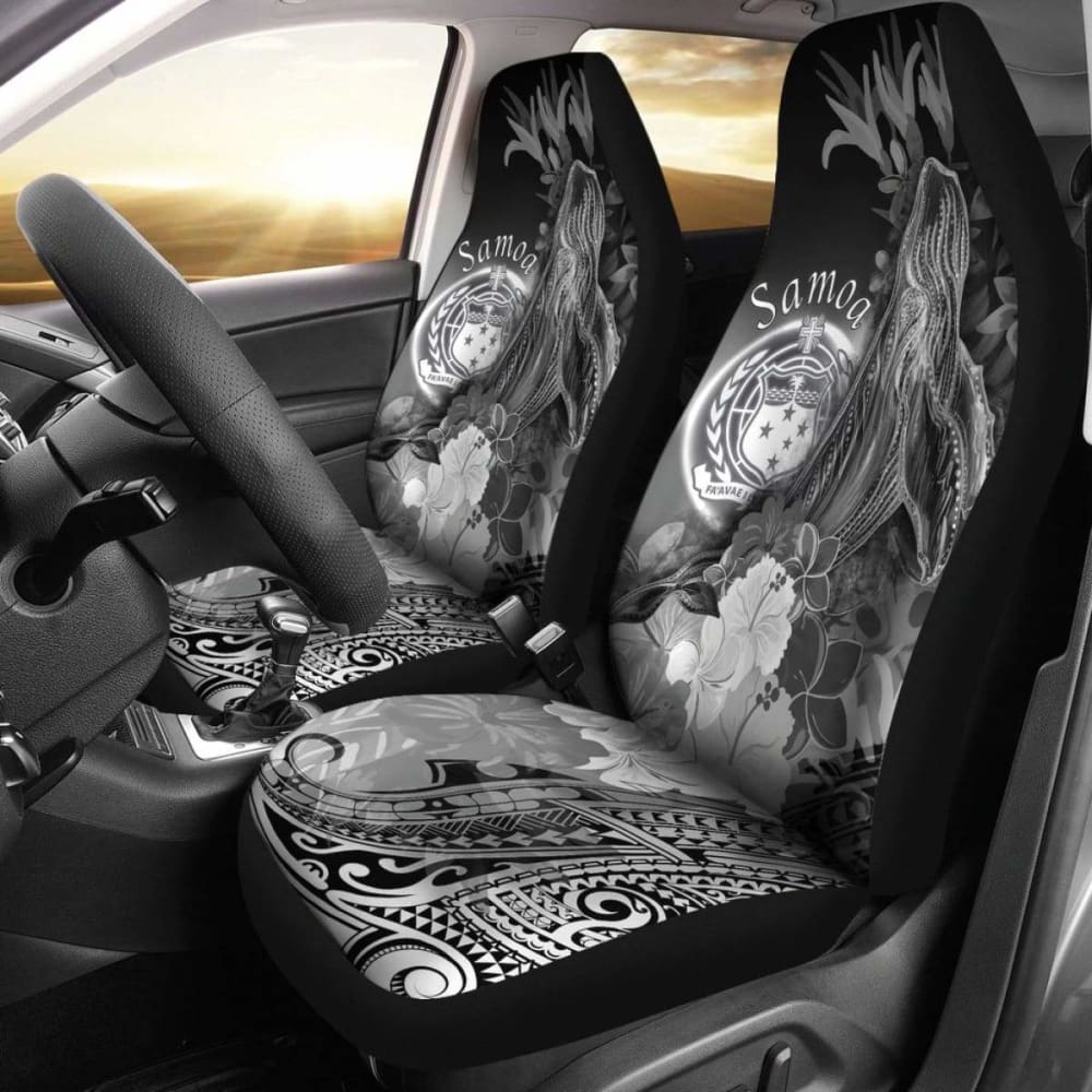 Samoa Car Set Covers - Humpback Whale With Tropical Flowers (White)- 102802 - YourCarButBetter