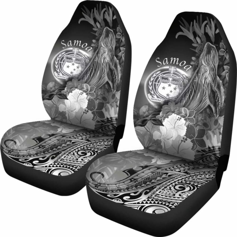 Samoa Car Set Covers - Humpback Whale With Tropical Flowers (White)- 102802 - YourCarButBetter