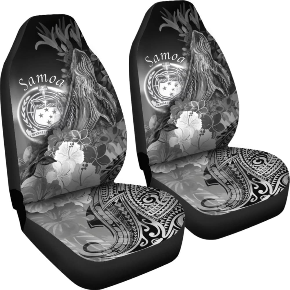 Samoa Car Set Covers - Humpback Whale With Tropical Flowers (White)- 102802 - YourCarButBetter