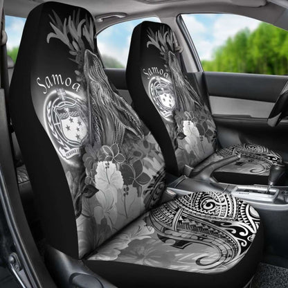 Samoa Car Set Covers - Humpback Whale With Tropical Flowers (White)- 102802 - YourCarButBetter
