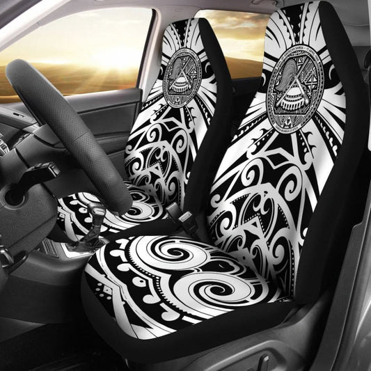 Samoa Custom Tatau White Patterns Car Seat Covers 211904 - YourCarButBetter
