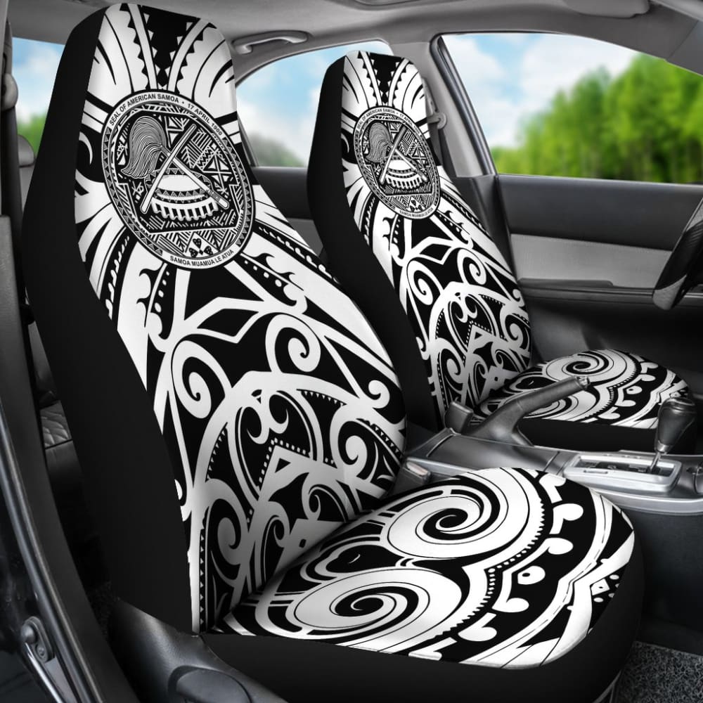 Samoa Custom Tatau White Patterns Car Seat Covers 211904 - YourCarButBetter