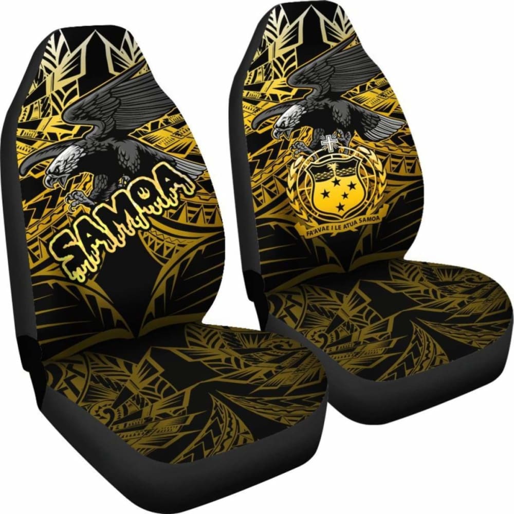 Samoa Polynesian Car Seat Covers - Eagle Tribal Pattern Yellow - 110424 - YourCarButBetter