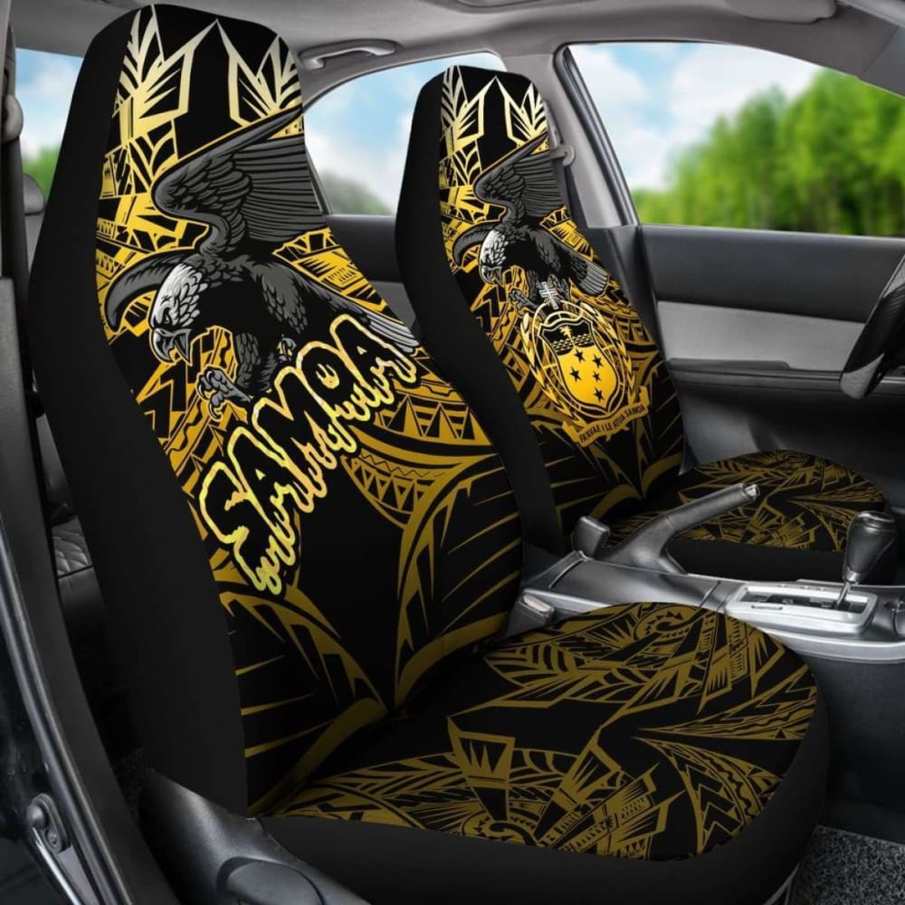 Samoa Polynesian Car Seat Covers - Eagle Tribal Pattern Yellow - 110424 - YourCarButBetter