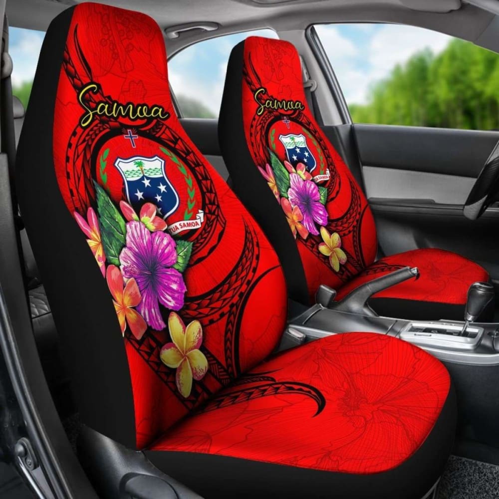 Samoa Polynesian Car Seat Covers - Floral With Seal Red - 153908 - YourCarButBetter