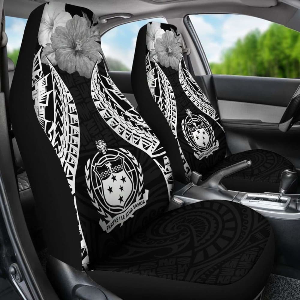 Samoa Polynesian Car Seat Covers Pride Seal And Hibiscus Black - 232125 - YourCarButBetter