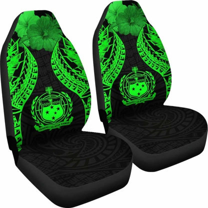 Samoa Polynesian Car Seat Covers Pride Seal And Hibiscus Green - 232125 - YourCarButBetter